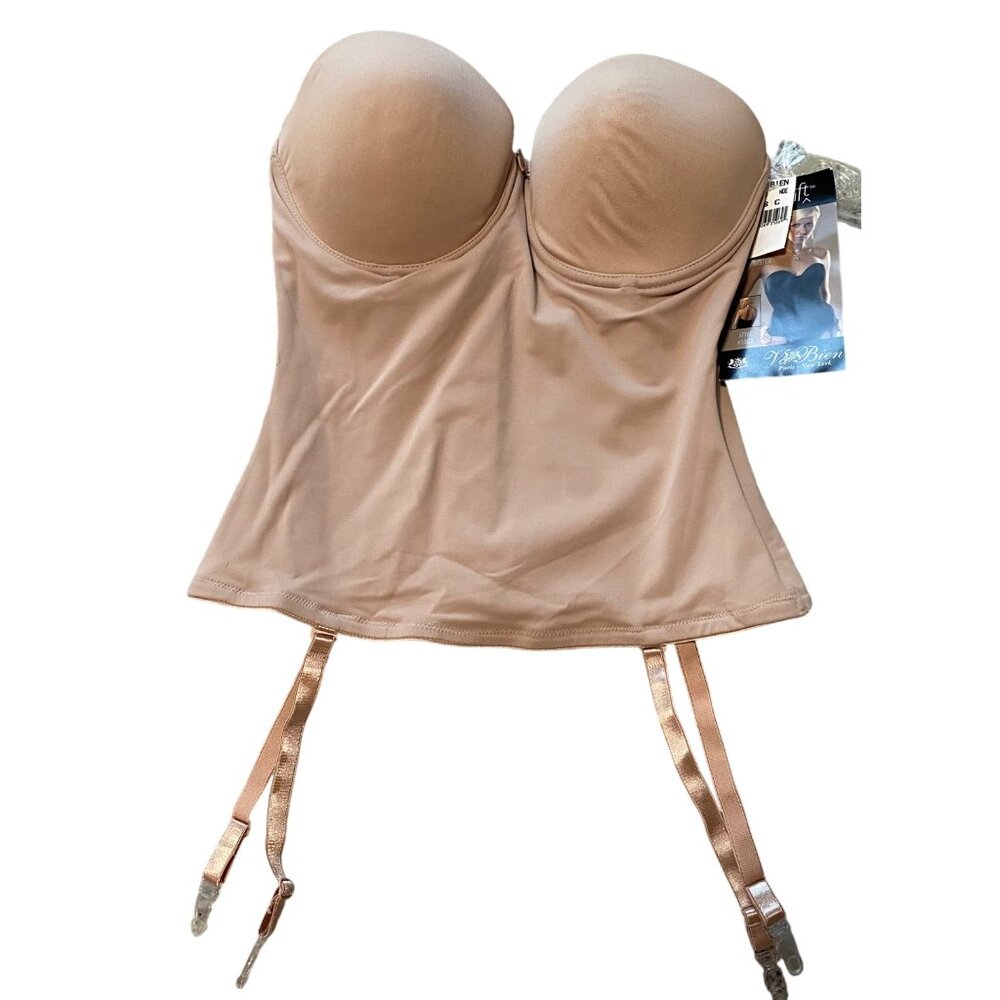 NEW Va Bien Strapless Plunge Bustier Corset Bra 38C Underwire Boned Shapewear